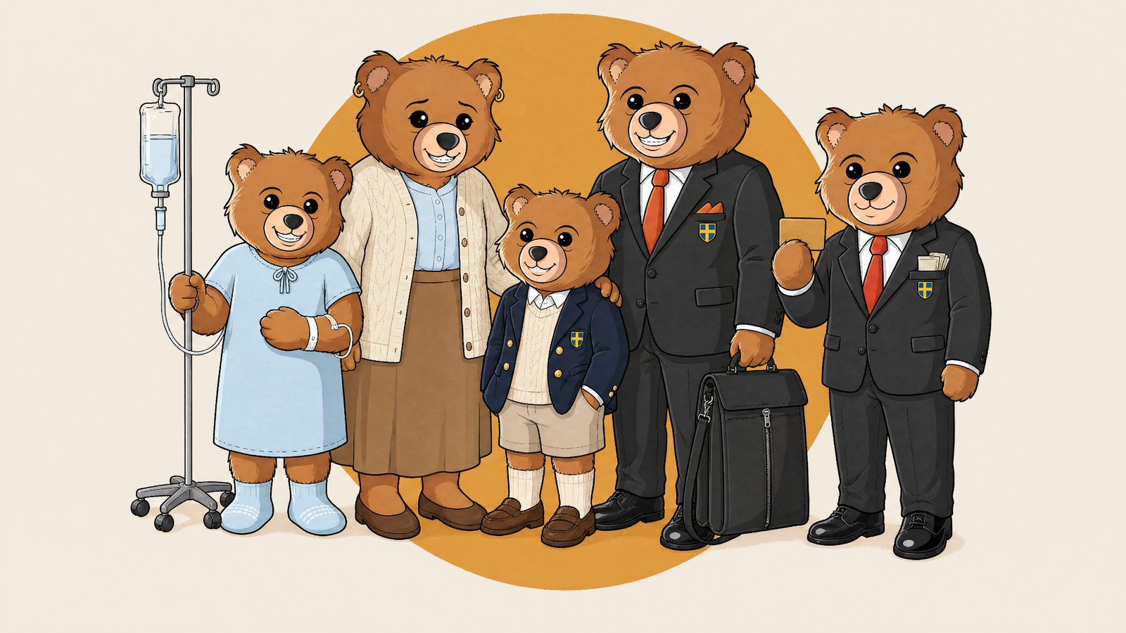 The Allorn Teddy family together on an amber circle