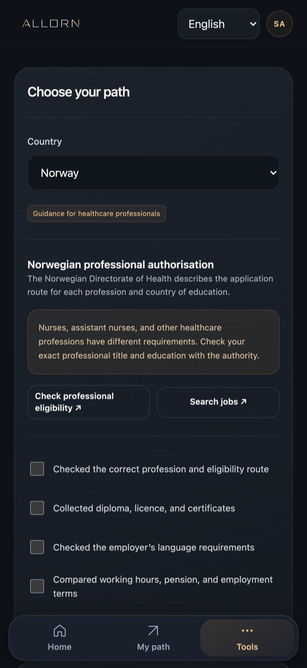 Allorn app: comparing a job offer in Norway