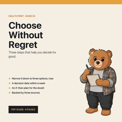 Choose Without Regret: English PDF guide cover with Teddy