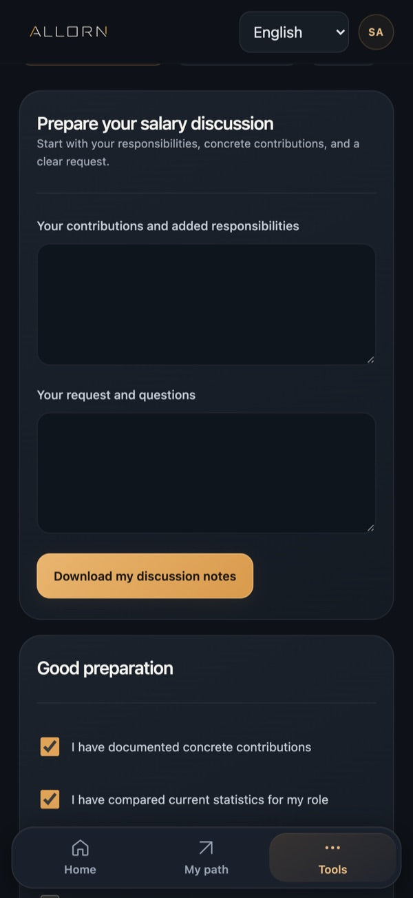 Allorn app: salary conversation preparation